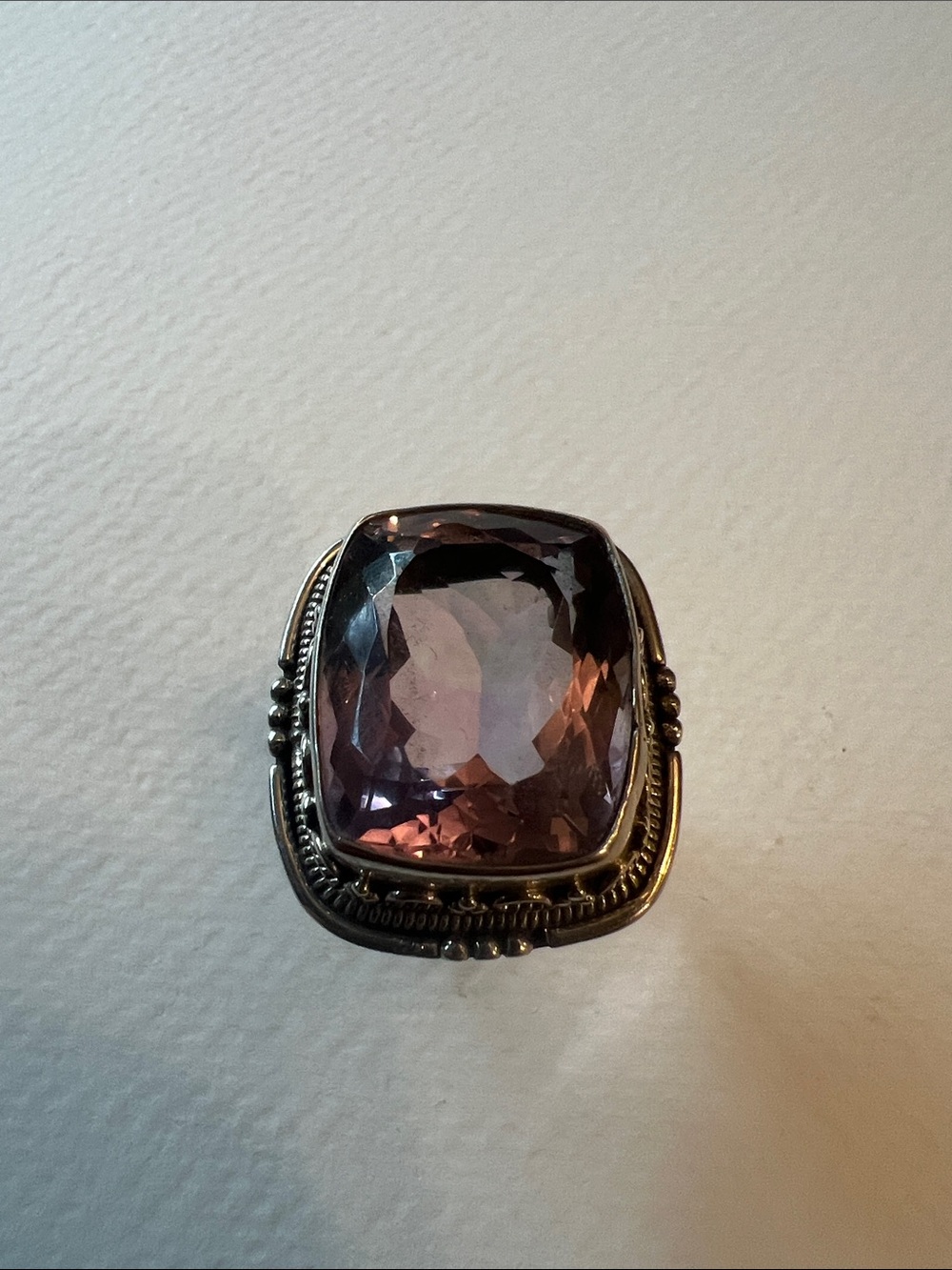 Sterling Silver Large Adjustable Purple Cushion-Cut Gemstone Statement Ring